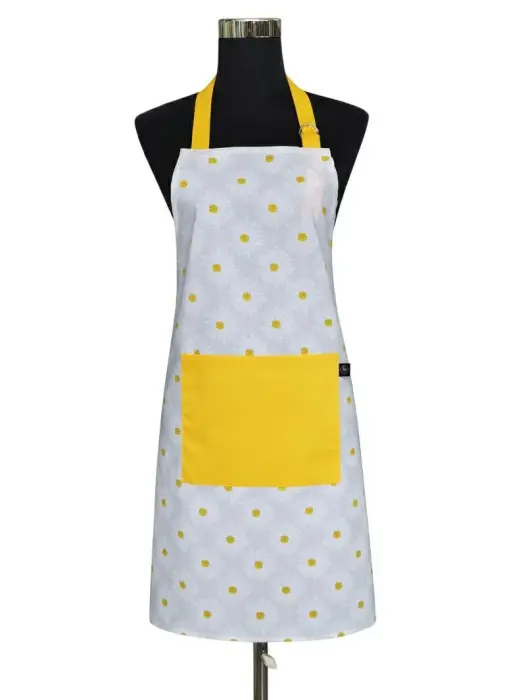 Kitchen Apron 60x75 cm Daisy Grey Yellow Floral Cotton