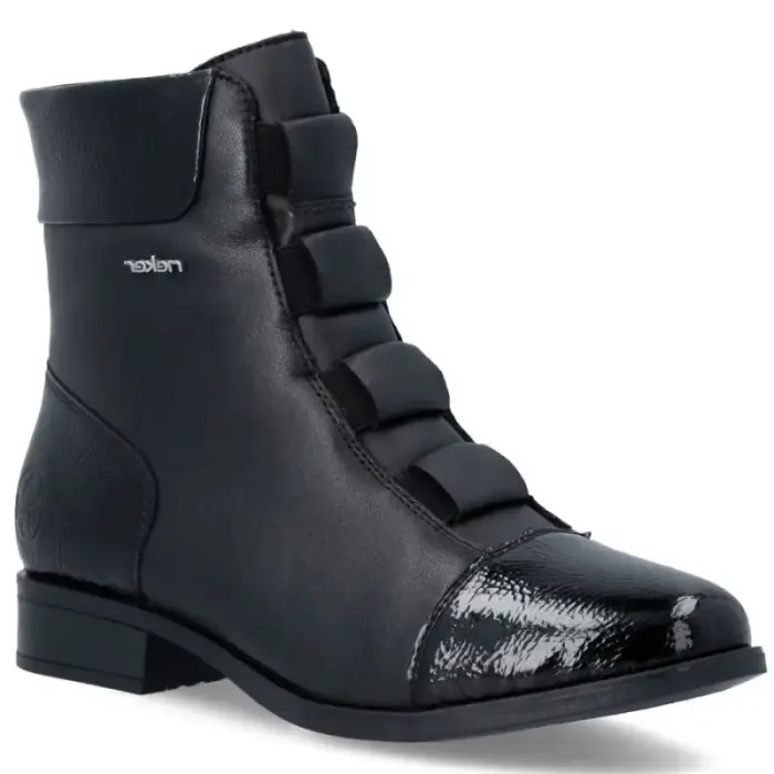 Rieker 77053-00 comfortable black Sieviešu leather ankle zābaki - Buty: 38