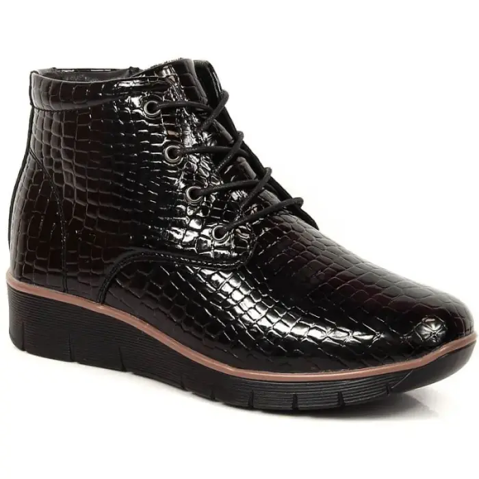 Black Insulated Patent Leather Wedge Ankle zābaki Filippo - Buty: 38