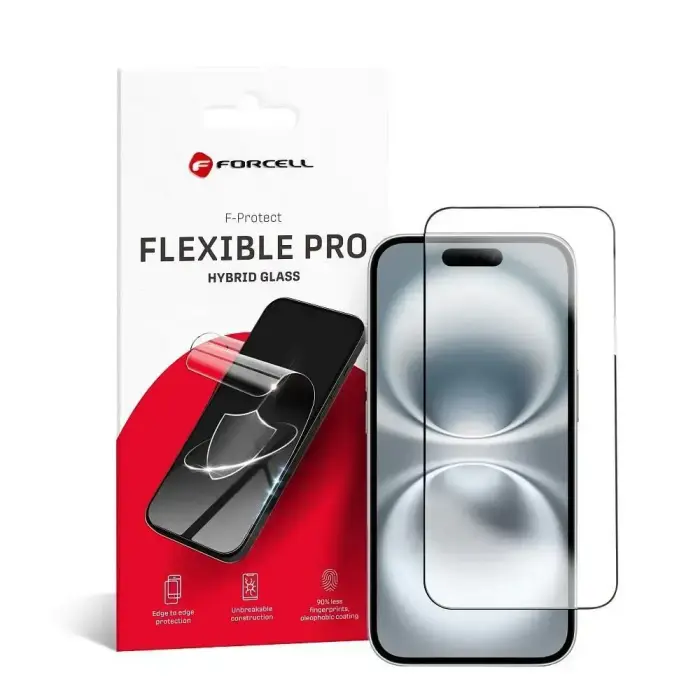 Hibrīdstikls Forcell Flexible 5D priekš iPhone 16, melns
