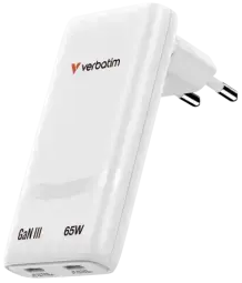 Verbatim Fold n Go GaN 65W USB-C lādētājs balts