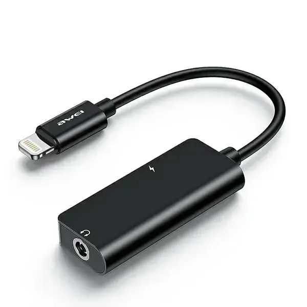 AWEI CL-121 Lightning į Lightning + 3.5mm AUX adapteris – Juodas