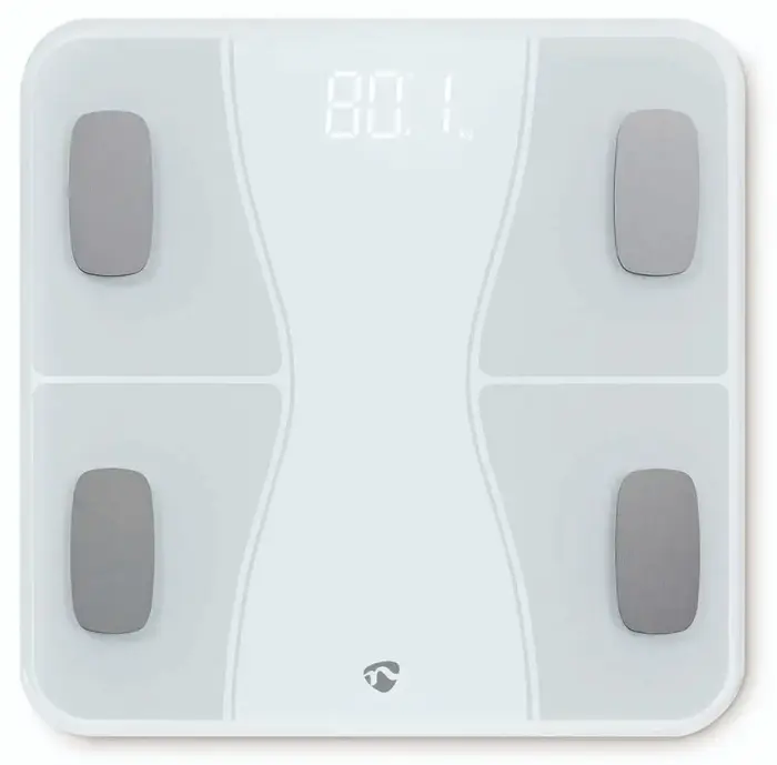 NEDIS Smart osobní váha/ Bluetooth/ 16 měřících funkcí/ nosnost 180kg/ Android/ iOS/ ABS/ sklo/ white