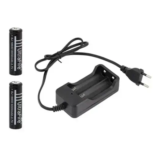 LC5 įkroviklio rinkinys su 2x 18650 6000mAh baterijomis