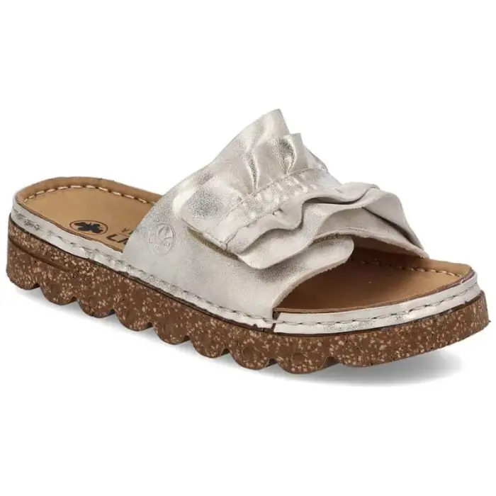 Women’s gold platform mules with ruffle detail Rieker V8763-60 - Buty: 36