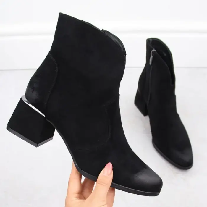 Naiste suede high-heeled ankle saapad, black, Potocki 12422 - Buty: 41
