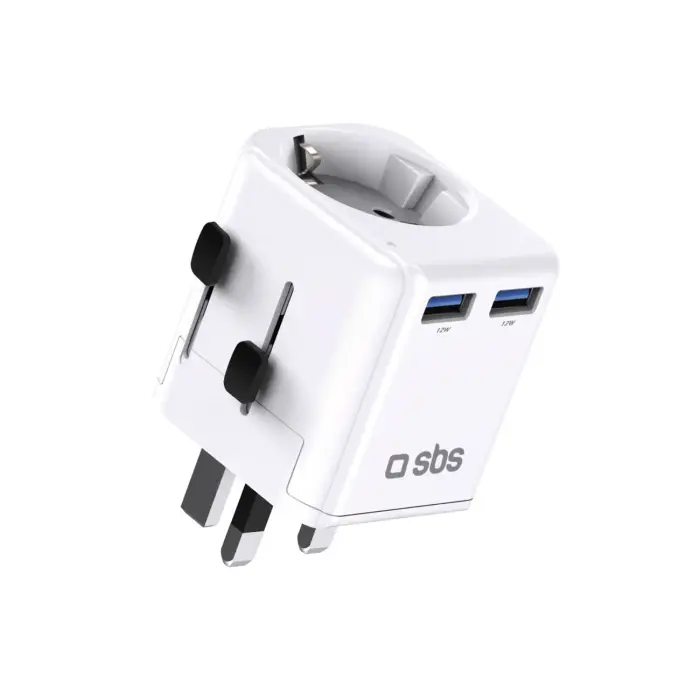 SBS Universalus kelioninis adapteris UK US AUS Asia EU su 2x USB-A - Baltas