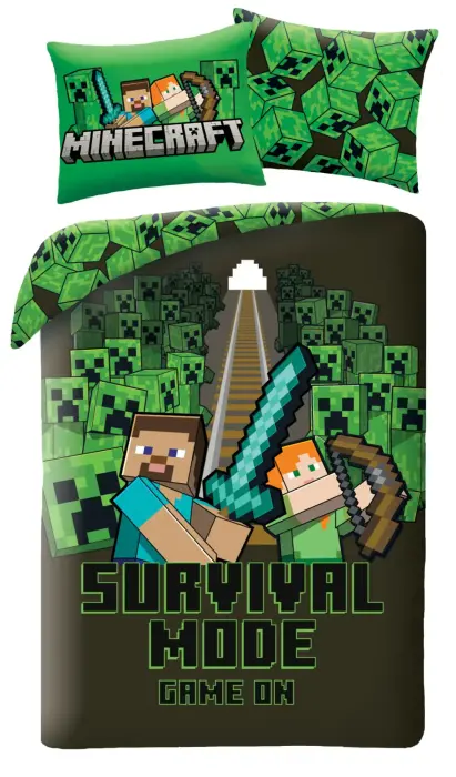Kids bedding set Minecraft H26 140x200 cm, green/black
