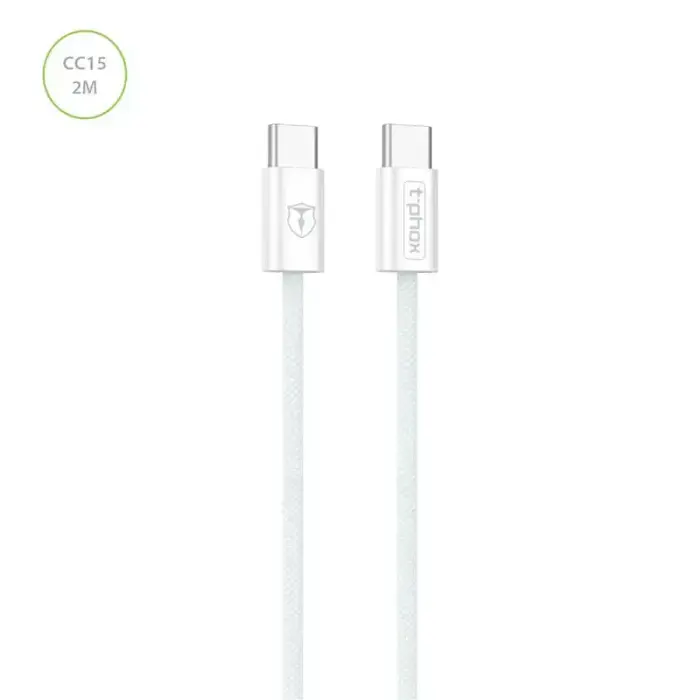 T-PHOX CC15 Series USB-C to USB-C Cable, 60W, 3A, 2m, White