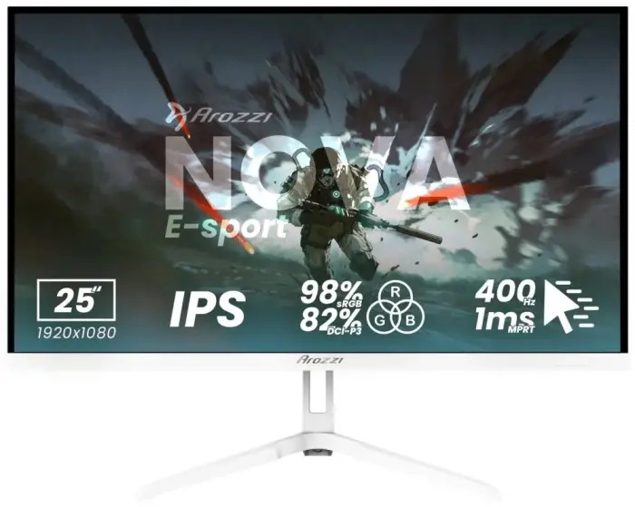 AROZZI NOVA herní monitor 24,5" 25T1K400 White/ LED/ IPS/ 1920x1080/ 400Hz/ 1000:1/ 1ms/ 2xHDMI/ 2xDP