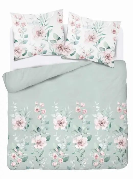 Microfiber Bedding Set 220x200 cm Mint Pink Flowers 5035 A