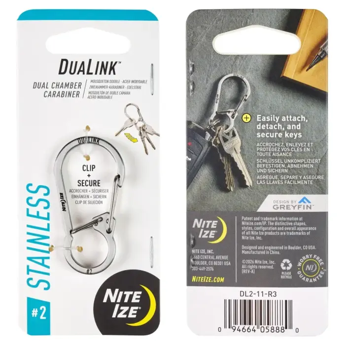 Key Carabiner Nite Ize DuaLink - Double Clasp - Size #2 - Stainless Steel