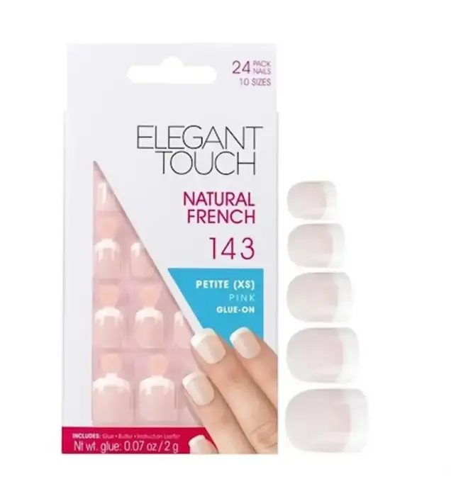 Elegant Touch Natural French Square kunstküüned, roosad, Petite (XS), 24 tk