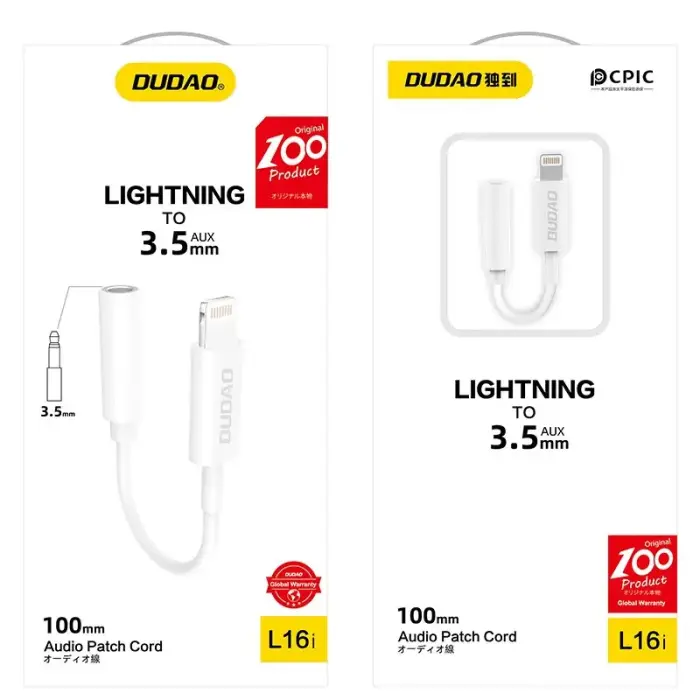 Heliadapter iPhone kõrvaklappidele Lightningist 3,5 mm mini-pesale – valge
