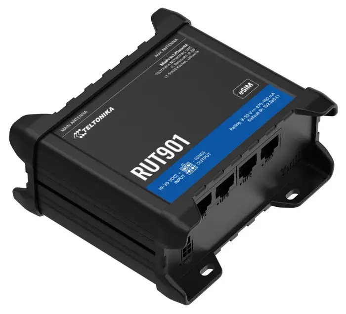 Teltonika RUT901 industrial router 1x WAN 3x LAN, Dual SIM + eSIM, 4G/ LTE  Wi-Fi 4