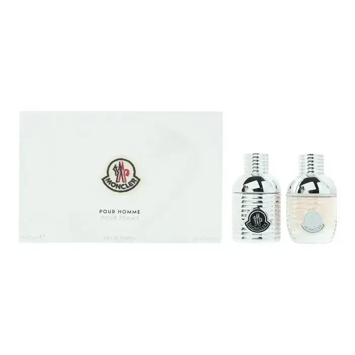 Moncler komplekts: Pour Homme parfimērijas ūdens miniatūra vīriešiem, 7.5 ml + Pour Femme parfimērijas ūdens miniatūra sievietēm, 7.5 ml