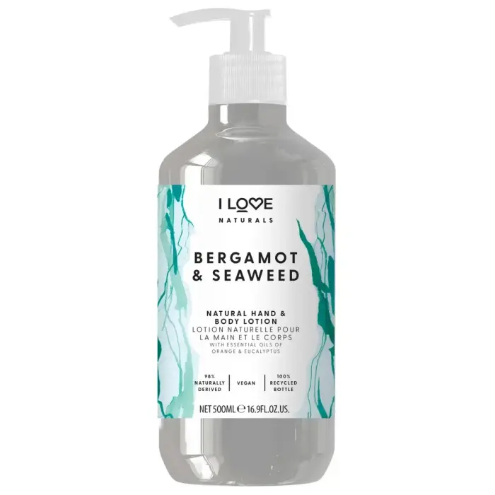 I Love Naturals Collection Vegāns Mitrinošs Bergamotes un Jūras aļģu Losjons Rokām un Ķermenim, 500 ml