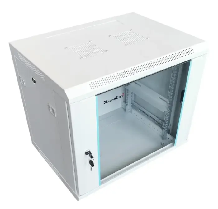 XtendLan 12U/600x450,na zeď, jednodílný, rozložený, skleněné dveře, pelēks