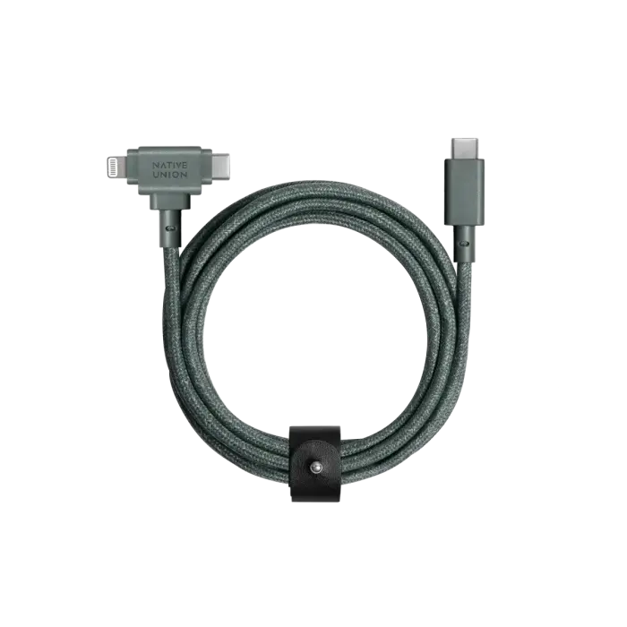 Native Union Belt Cable Duo (USB-C - USB-C, Lightning) 1,5m, slate green