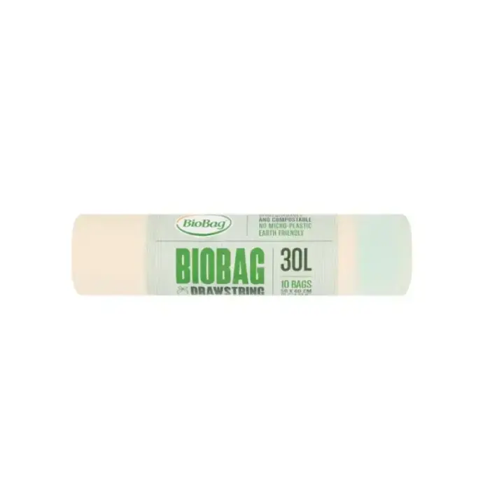 BioBag Kompostējamie atkritumu maisi ar savelkamu auklu 30L (10 gab) 50x60 cm, Zaļi