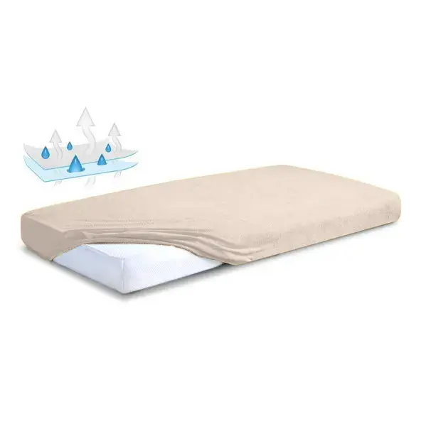 Terry sheet 120x200x20 cm, beige, fitted, waterproof