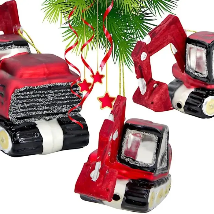 GLASS FIGURINE CHRISTMAS ORNAMENT VEHICLE EXCAVATOR MICA