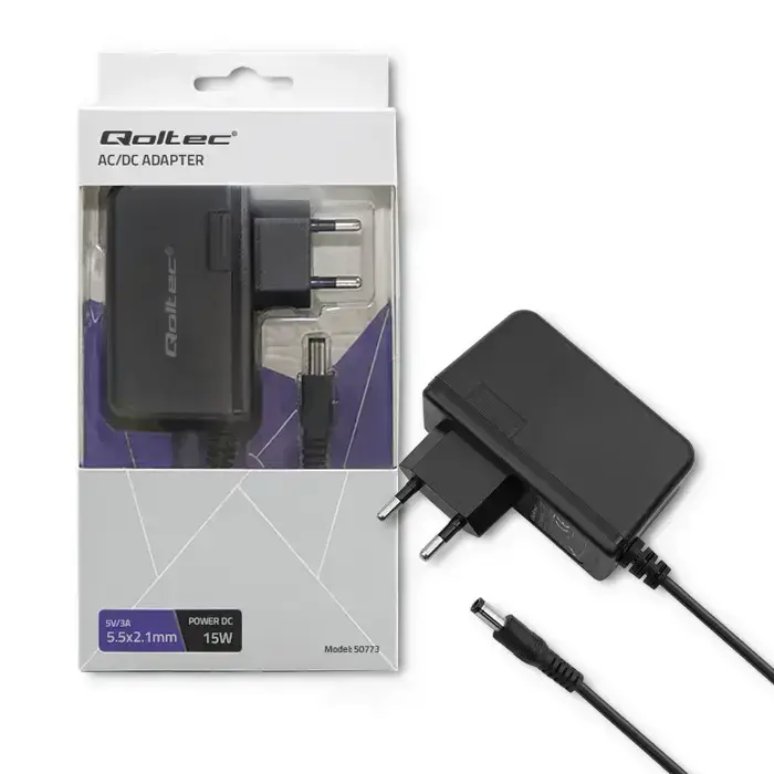 Qoltec Plug-in Power Supply 15W | 5V | 3A | 5.5*2.1