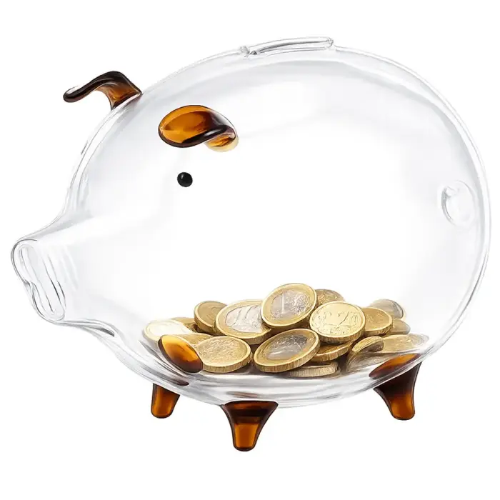 Glass piggy bank for money, coins and banknotes, large, for a gift