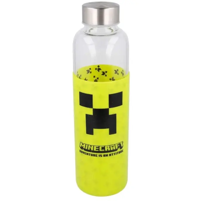 Minecraft stikla pudele ar silikona vāku 585ml