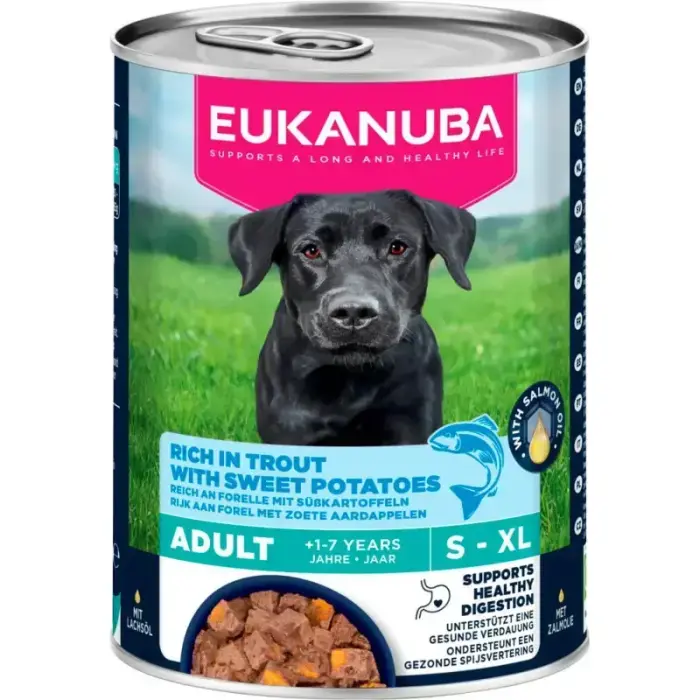 Eukanuba влажный корм для взрослых собак – форель и сладкий картофель 400г