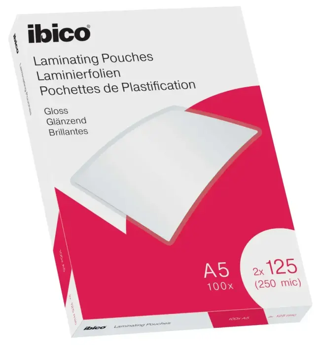 Ibico laminēšanas kabatiņas, A5, 154x216 mm, 125 mikroni, 100 gab./iepakojumā