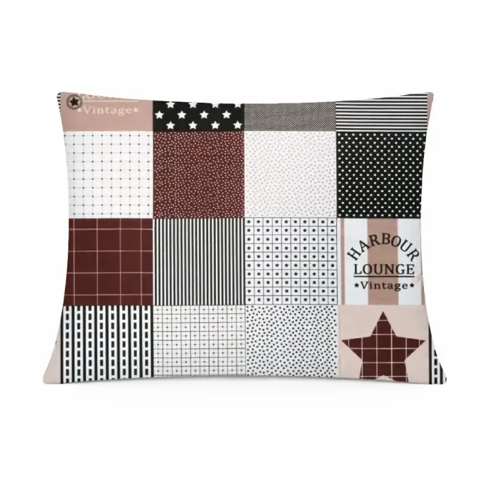 Poszewka z kory 50x60 beżowo-brązowa patchwork w gwiazdy i kratkę styl vintage KORA HOME