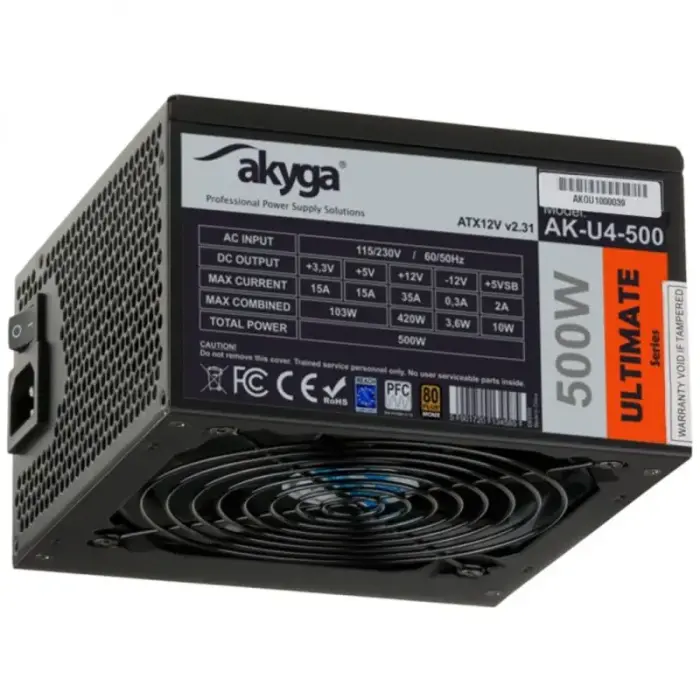 Akyga AK-U4-500 barošanas avota modulis 500 W 20+4 pin ATX melns