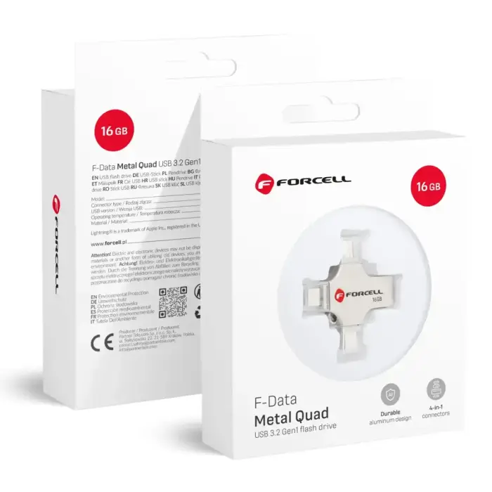 Forcell F-Data Metal Quad 16GB USB 3.2 Gen 1 atmintinė – sidabrinė