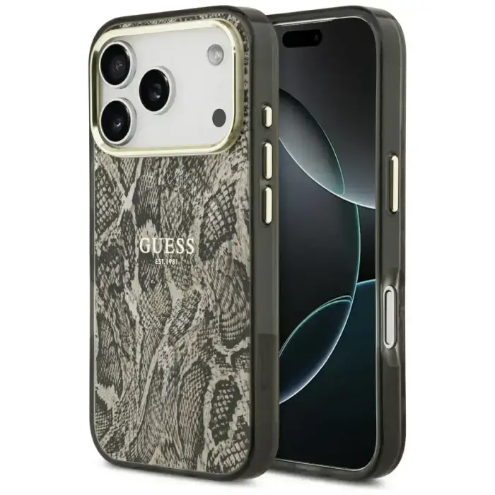 Guess Python Pattern dėklas su MagSafe skirtas iPhone 17 Pro - Rudas