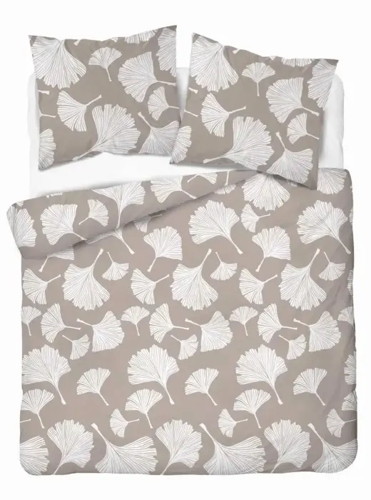 Gultas veļas komplekts 220x200 cm Bēšs Balts Ginkgo Lapas 5106 B