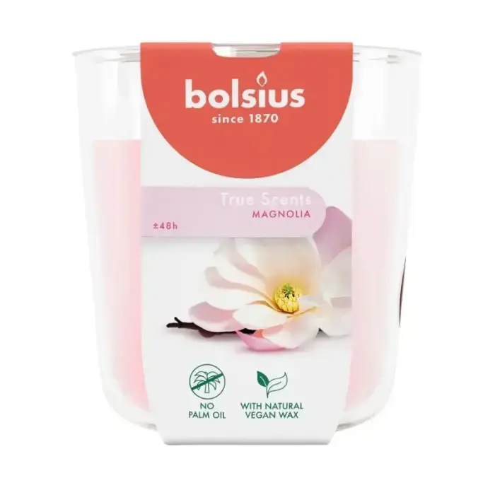 Bolsius True Scents kvapioji žvakė stikle, Magnolija, Ø85x97mm