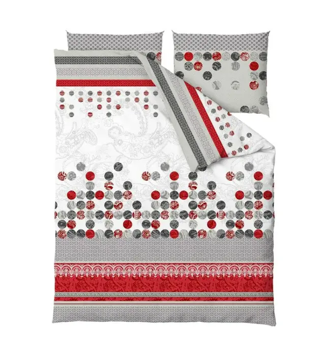 Gultas veļas komplekts 220x200 cm Merino Pelēks Sarkans Balts Ornaments Svītras Gold Zaratex