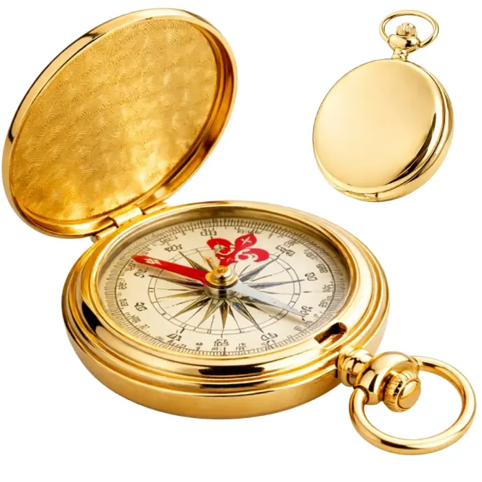 CLASSIC TRAVEL POCKET COMPASS – LOCKABLE METAL GOLD COMPASS