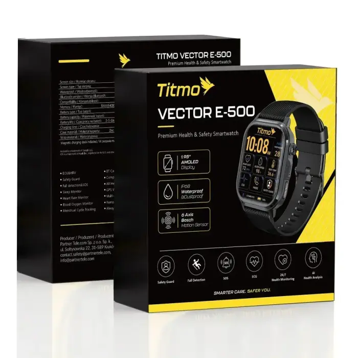 Smartwatch TITMO Vector E-500 (AMOLED, ECG, GPS, Safety mode, fall detection, bluetooth call) black 0INT