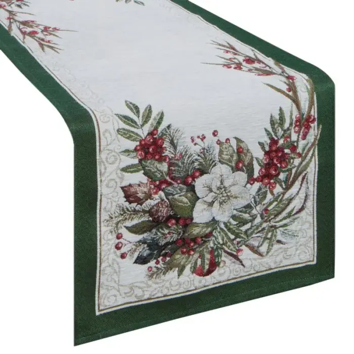 Eurofirany Cho 4115 Tapestry Christmas Table Runner, Natural Green, 40x100 cm